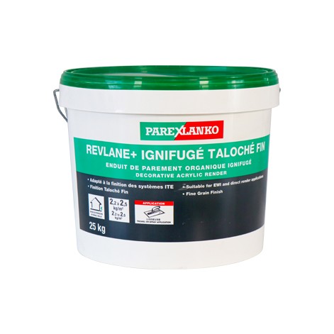 Enduit de parement organique ignifugé pour façades - Revlane TG 1.6  Parexlanko - G50 Gris cendre - Seau de 25 KG